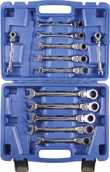 Gelenk-Ratschen-Ringmaulschlüsselsatz, 12-teilig Gelenk-Ratschen-Ringmaulschlüsselsatz, 12-teilig