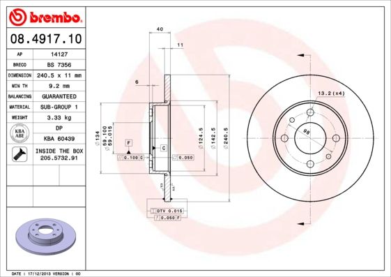 BREMBO Bremsscheibe (08.4917.10)