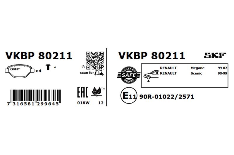 SKF Bremsbelagsatz, Scheibenbremse (VKBP 80211)