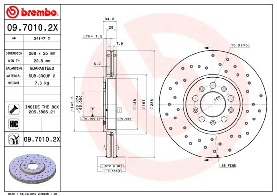 BREMBO Bremsscheibe (09.7010.2X) 8020584212455 09.7010.2X