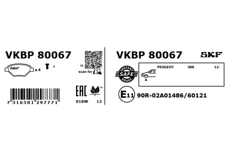 SKF Bremsbelagsatz, Scheibenbremse (VKBP 80067)
