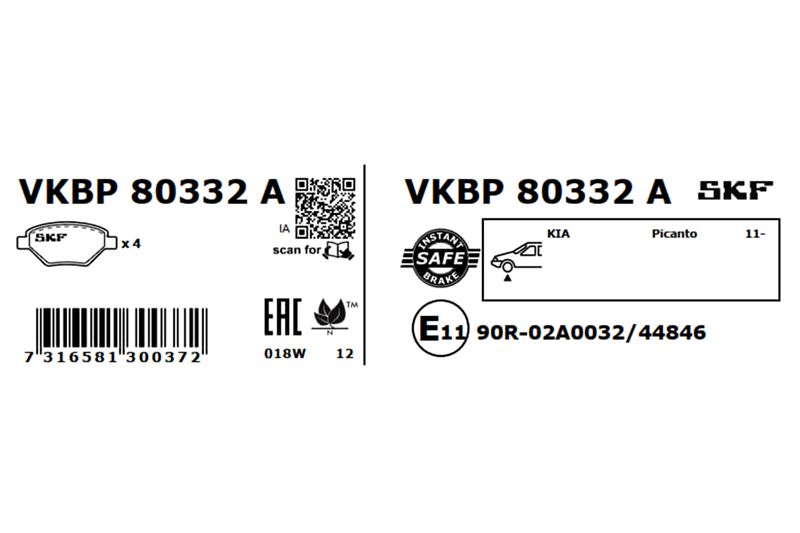 SKF Bremsbelagsatz, Scheibenbremse (VKBP 80332 A)