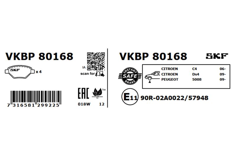SKF Bremsbelagsatz, Scheibenbremse (VKBP 80168)