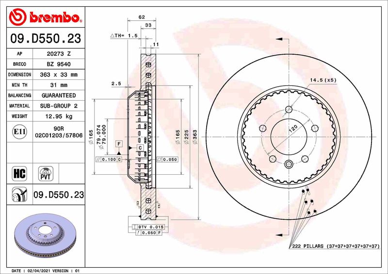 BREMBO Bremsscheibe (09.D550.23) 8020584316023 09.D550.23