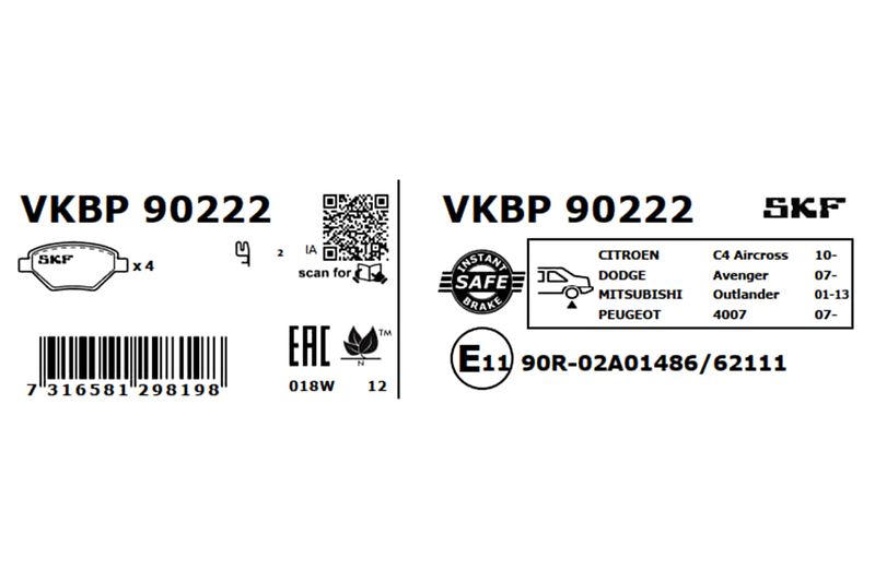 SKF Bremsbelagsatz, Scheibenbremse (VKBP 90222)