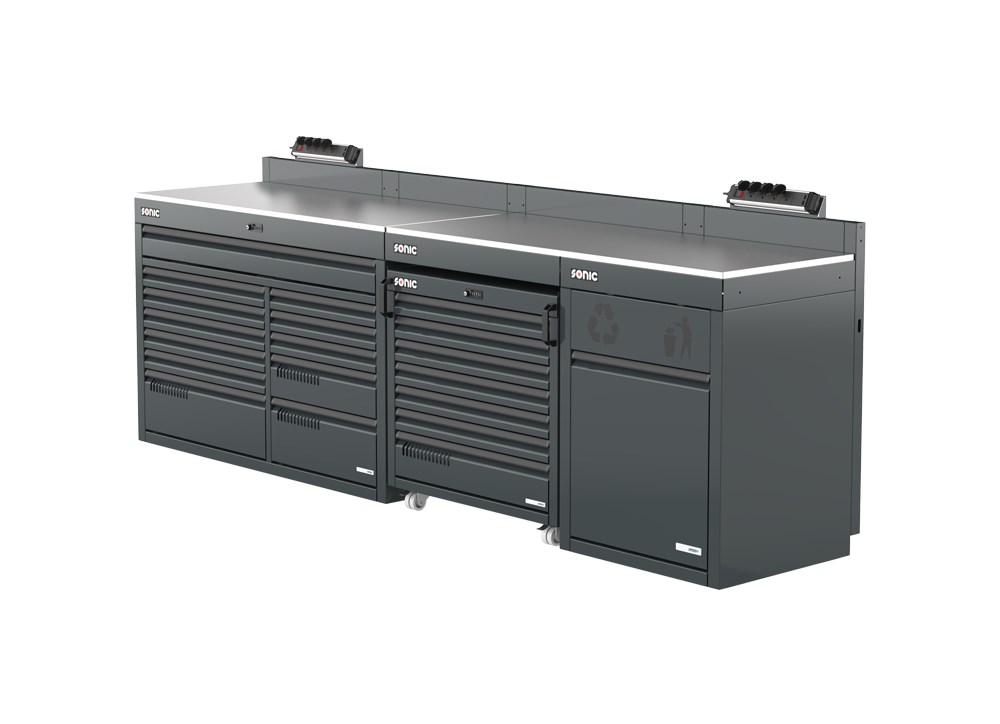 MSS+ Schrankwand halb hoch, Edelstahlarbeitsplatte MSS+ Schrankwand halb hoch, Edelstahlarbeitsplatte