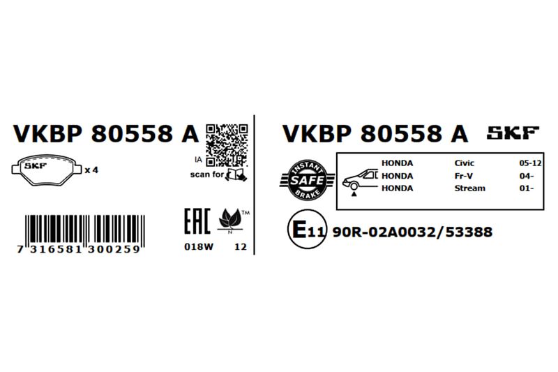 SKF Bremsbelagsatz, Scheibenbremse (VKBP 80558 A)