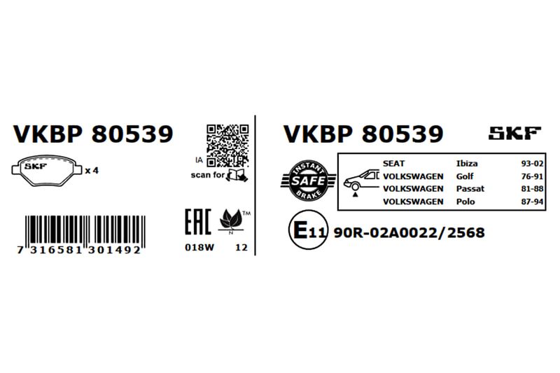 SKF Bremsbelagsatz, Scheibenbremse (VKBP 80539)