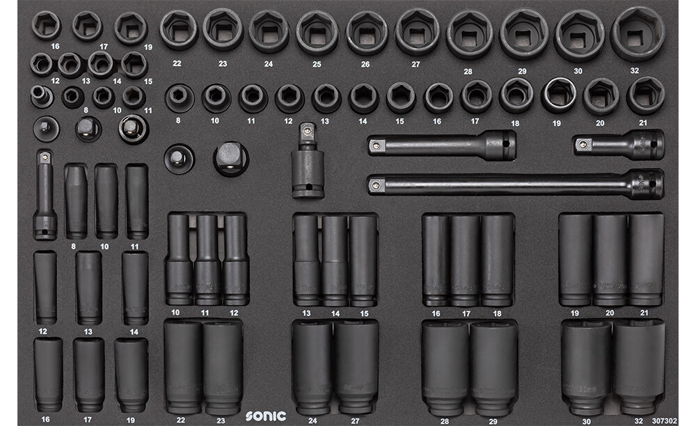SFS 3/8'' & 1/2'' Schlagnuss-Satz, 6-kant 74-tlg. SFS 3/8'' & 1/2'' Schlagnuss-Satz, 6-kant 74-tlg.