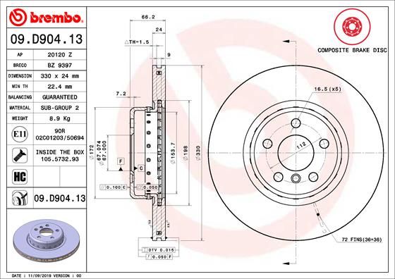 BREMBO Bremsscheibe (09.D904.13)