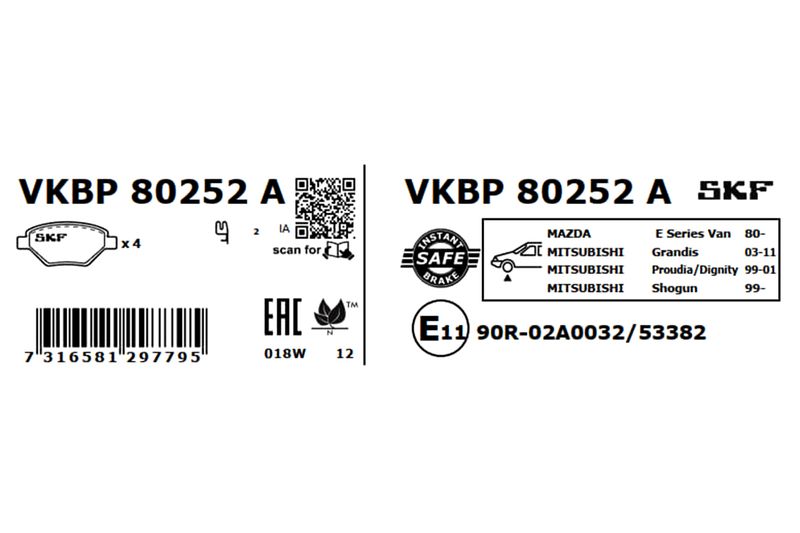 SKF Bremsbelagsatz, Scheibenbremse (VKBP 80252 A)