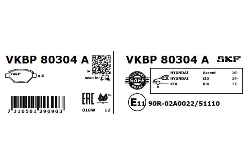 SKF Bremsbelagsatz, Scheibenbremse (VKBP 80304 A)