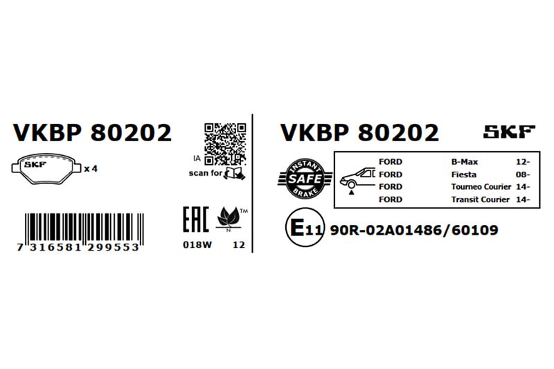 SKF Bremsbelagsatz, Scheibenbremse (VKBP 80202)