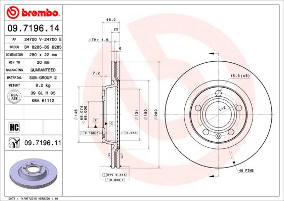 BREMBO Bremsscheibe (09.7196.14)