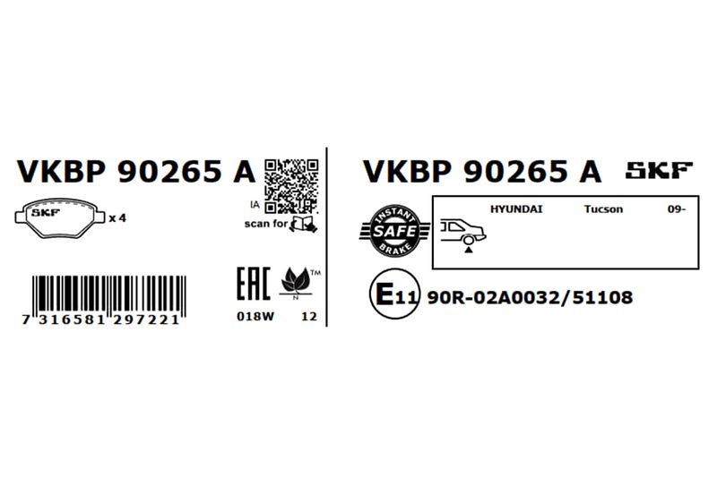 SKF Bremsbelagsatz, Scheibenbremse (VKBP 90265 A)