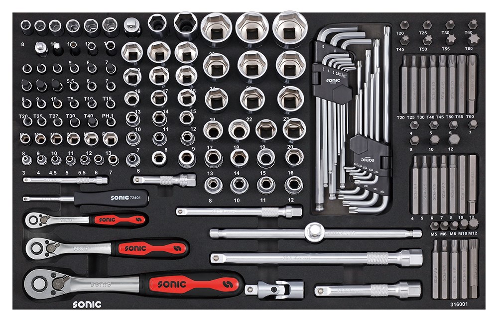 SFS 1/4'', 3/8'' & 1/2'' Nuss- & Bit-Satz  Ratschen 160-tlg. 4714123786999 316001