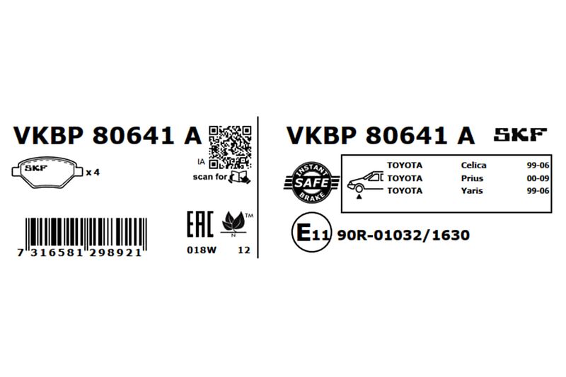 SKF Bremsbelagsatz, Scheibenbremse (VKBP 80641 A)