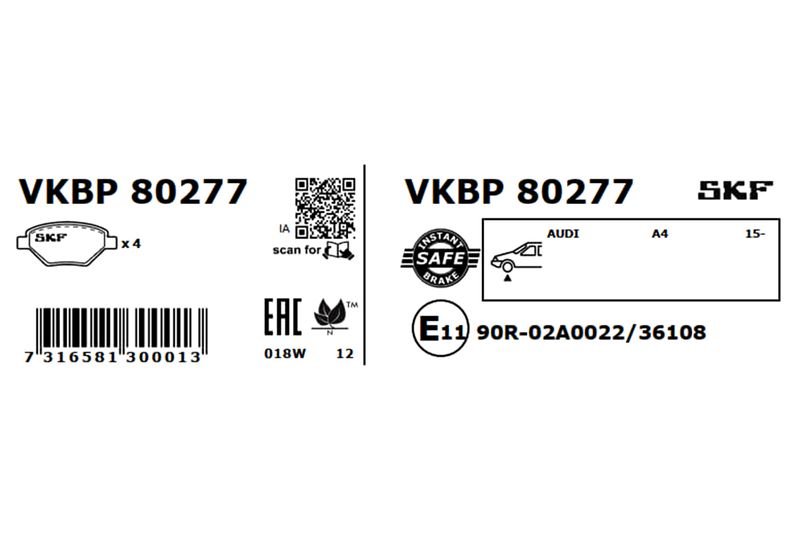 SKF Bremsbelagsatz, Scheibenbremse (VKBP 80277)
