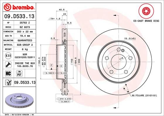 BREMBO Bremsscheibe (09.D533.13)