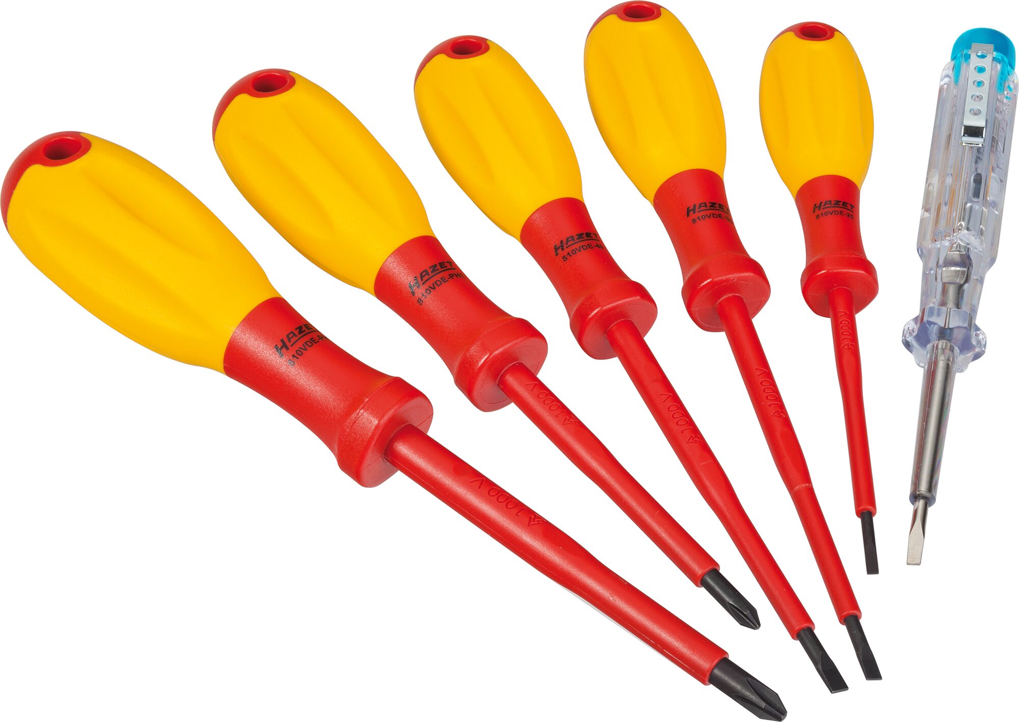 HAZET Schraubendreher Satz ∙ schutzisoliert 810/6VDE ∙ Schlitz Profil, Kreuzschlitz Profil PH ∙ 0.4 x 2.5 – 0.8 x 4 ∙ PH1 – PH2 ∙ Anzahl Werkzeuge: 6