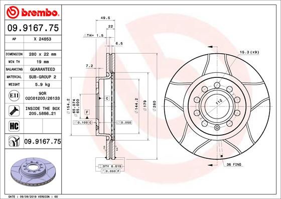 BREMBO Bremsscheibe (09.9167.75) 8020584015223 09.9167.75