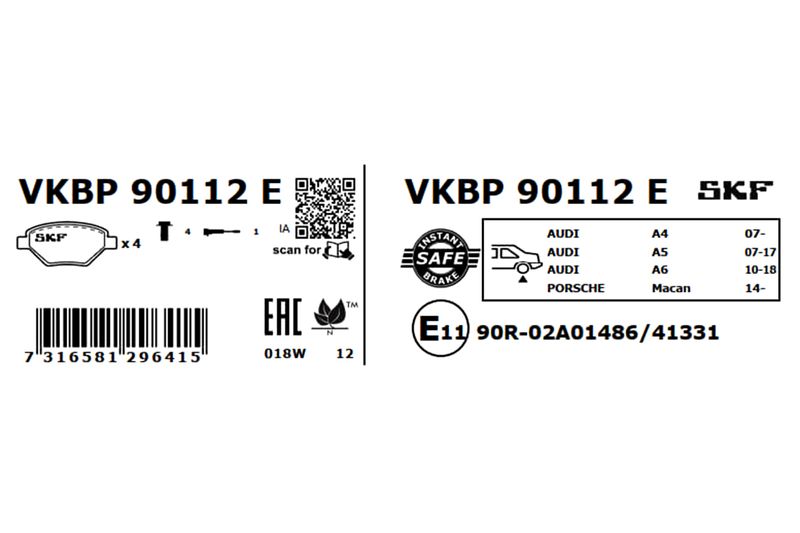 SKF Bremsbelagsatz, Scheibenbremse (VKBP 90112 E)