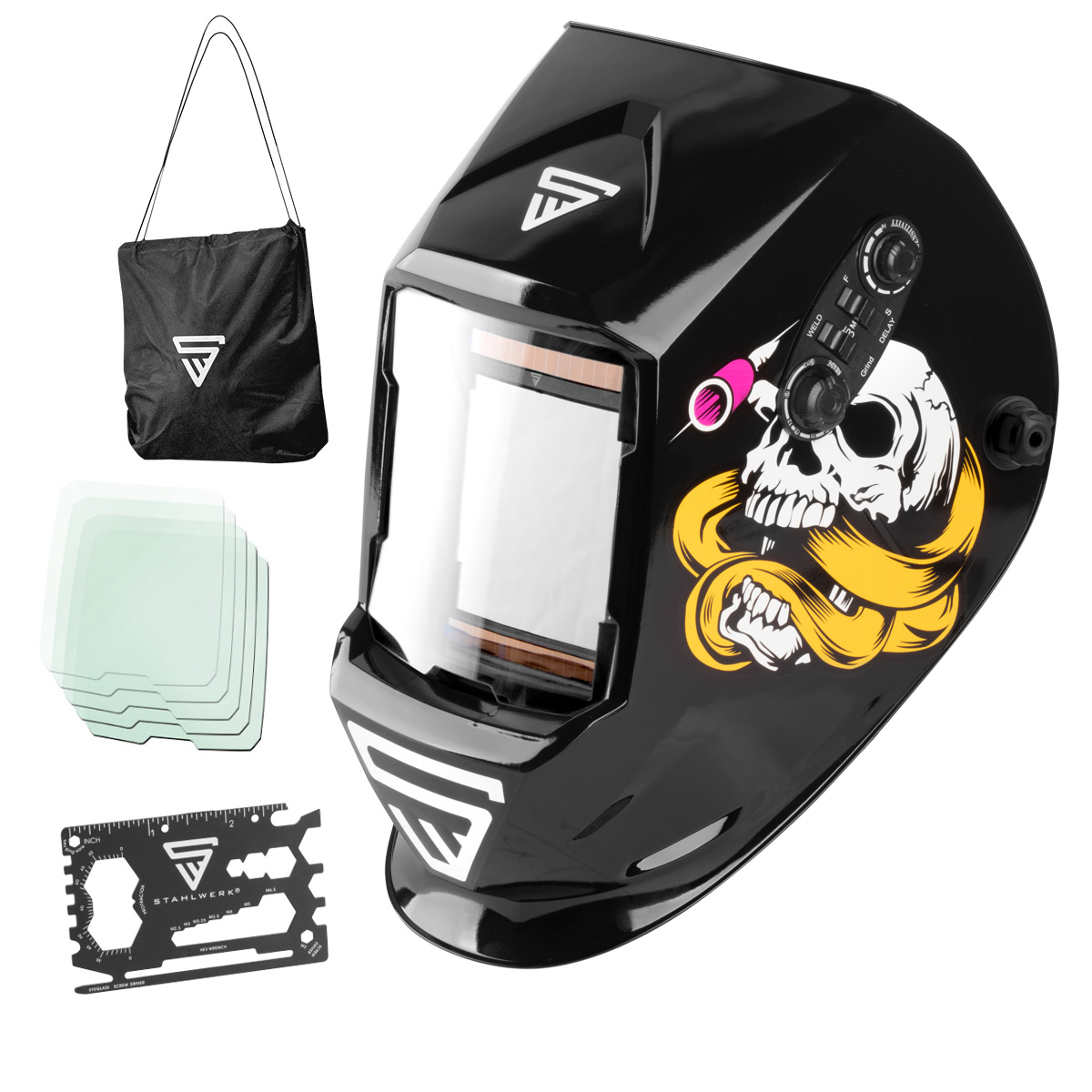 STAHLWERK Automatik Schweißhelm ST-990 SE "Sonderedition Bones" Real Colour 3 in 1