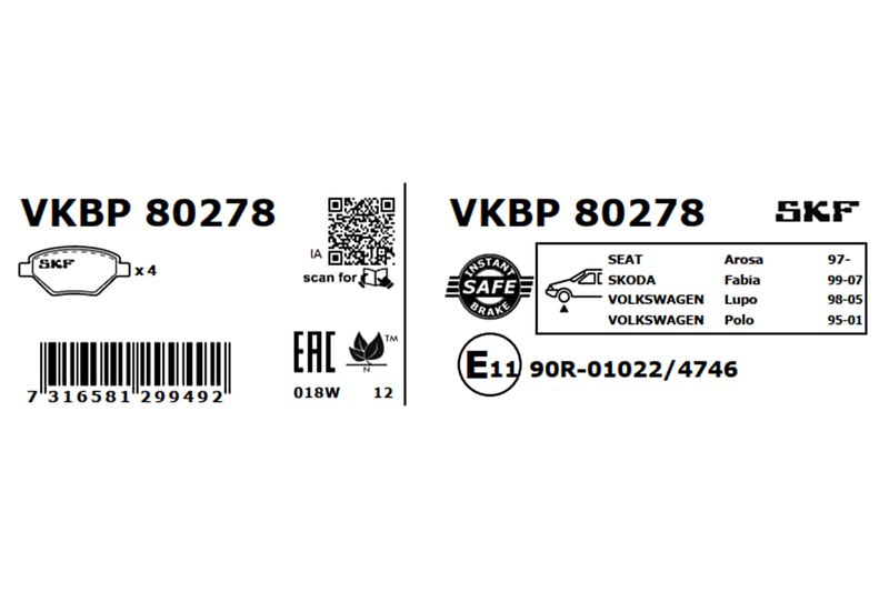SKF Bremsbelagsatz, Scheibenbremse (VKBP 80278)
