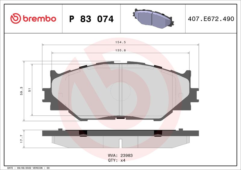 BREMBO Bremsbelagsatz, Scheibenbremse (P 83 074)