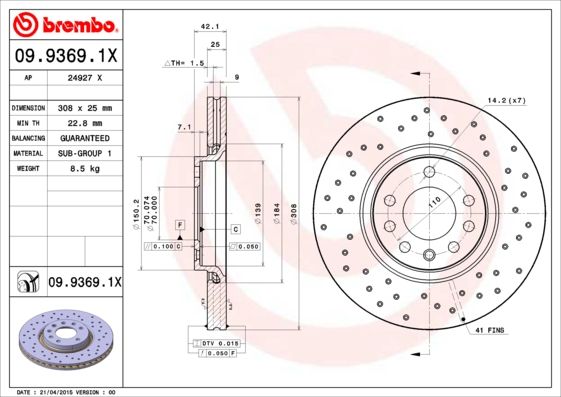 BREMBO Bremsscheibe (09.9369.1X) | KFZ-130124