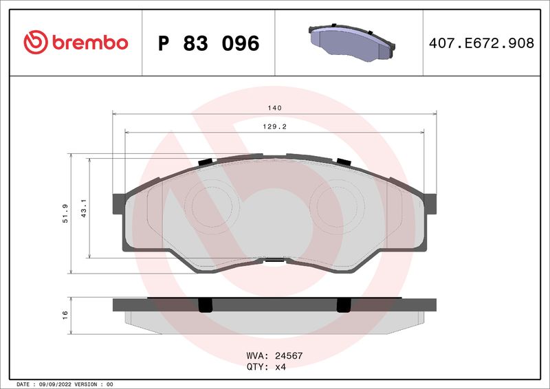 BREMBO Bremsbelagsatz, Scheibenbremse (P 83 096)