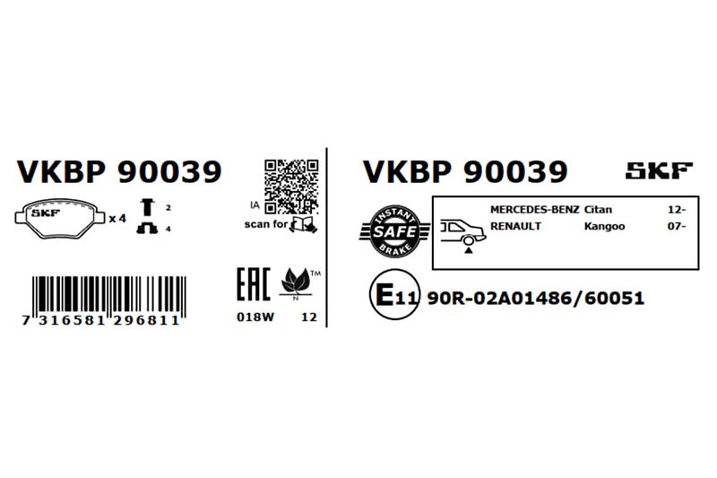 SKF Bremsbelagsatz, Scheibenbremse (VKBP 90039)