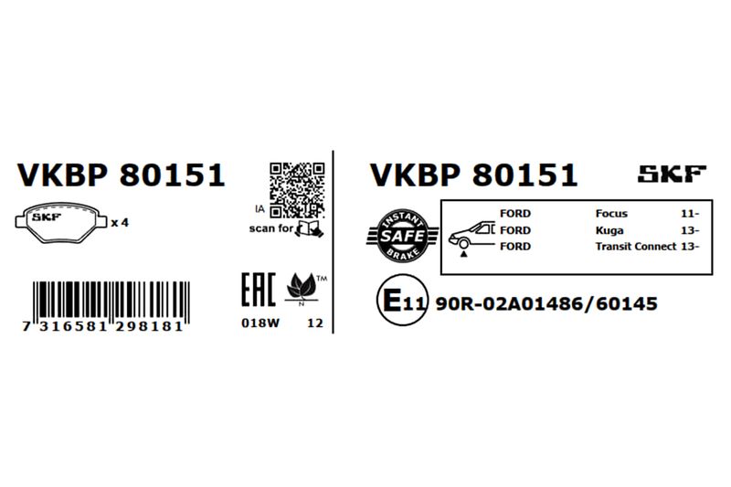 SKF Bremsbelagsatz, Scheibenbremse (VKBP 80151)