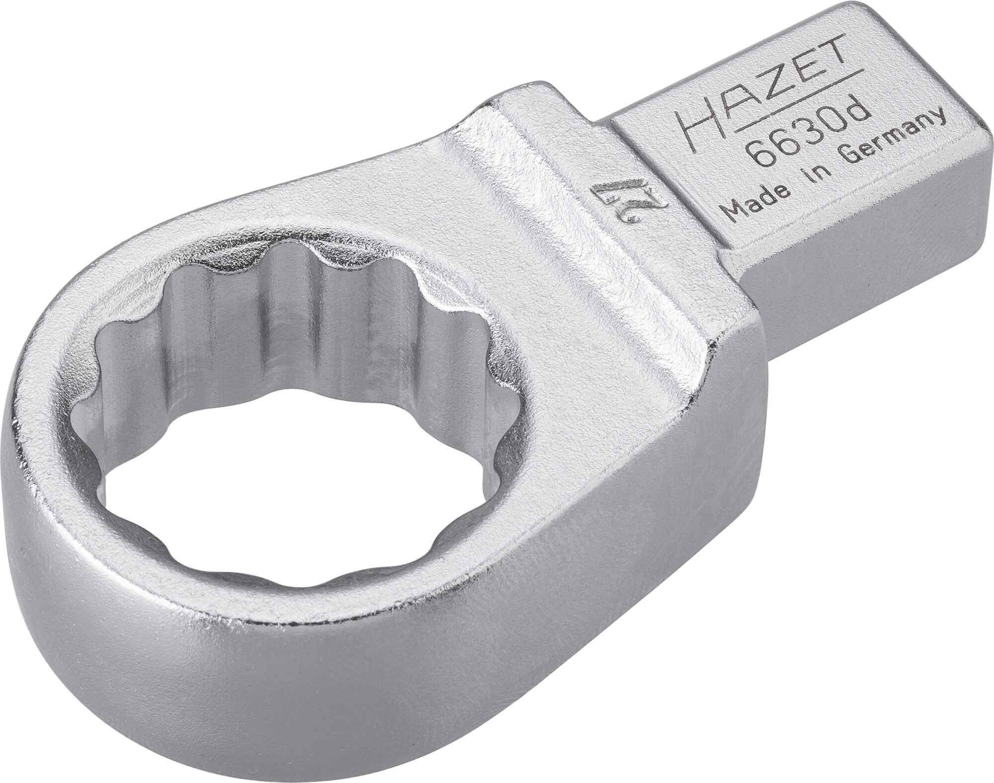 HAZET Einsteck-Ringschlüssel 6630D-27 ∙ Einsteck-Vierkant 14 x 18 mm ∙ Außen-Doppel-Sechskant-Tractionsprofil ∙ 27 mm