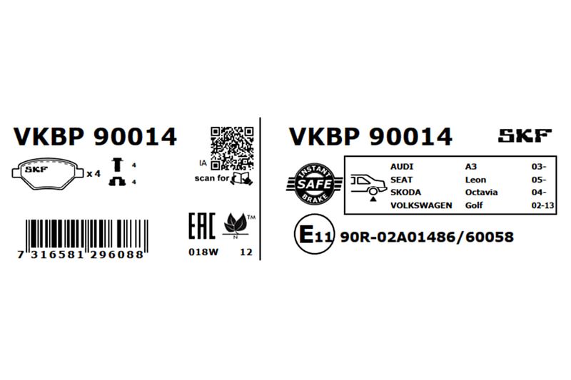 SKF Bremsbelagsatz, Scheibenbremse (VKBP 90014)