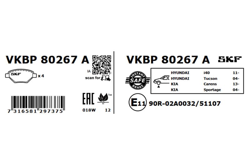 SKF Bremsbelagsatz, Scheibenbremse (VKBP 80267 A)