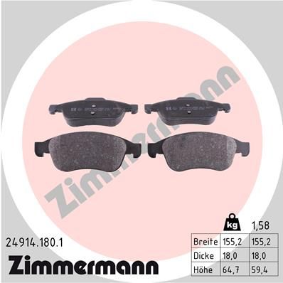 ZIMMERMANN Bremsbelagsatz, Scheibenbremse (24914.180.1)