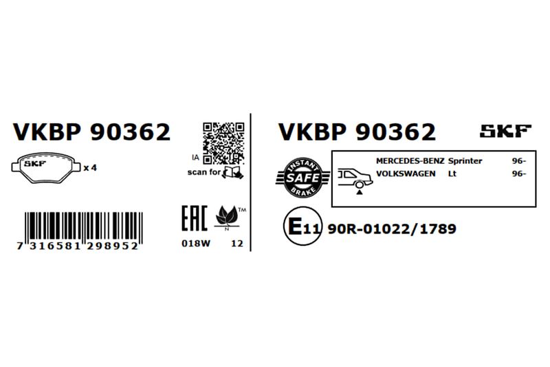 SKF Bremsbelagsatz, Scheibenbremse (VKBP 90362)