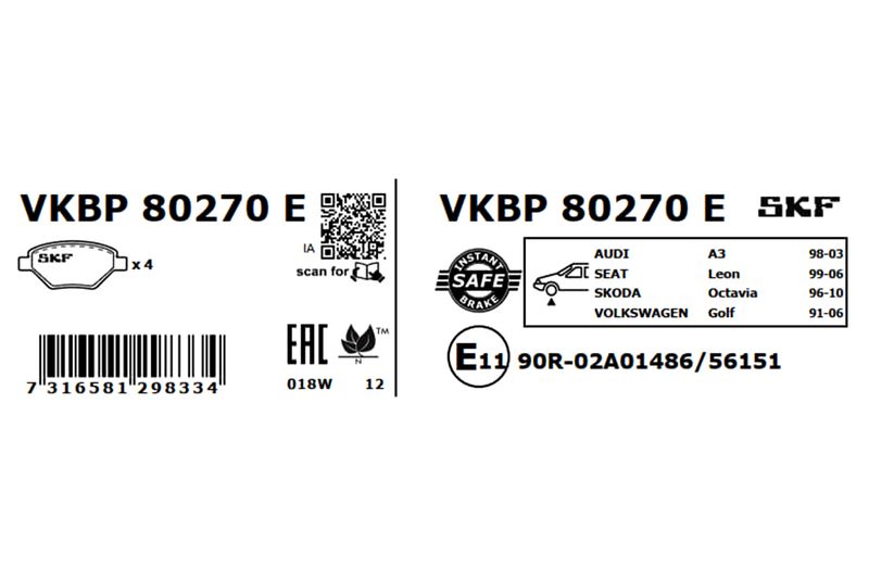 SKF Bremsbelagsatz, Scheibenbremse (VKBP 80270 E)