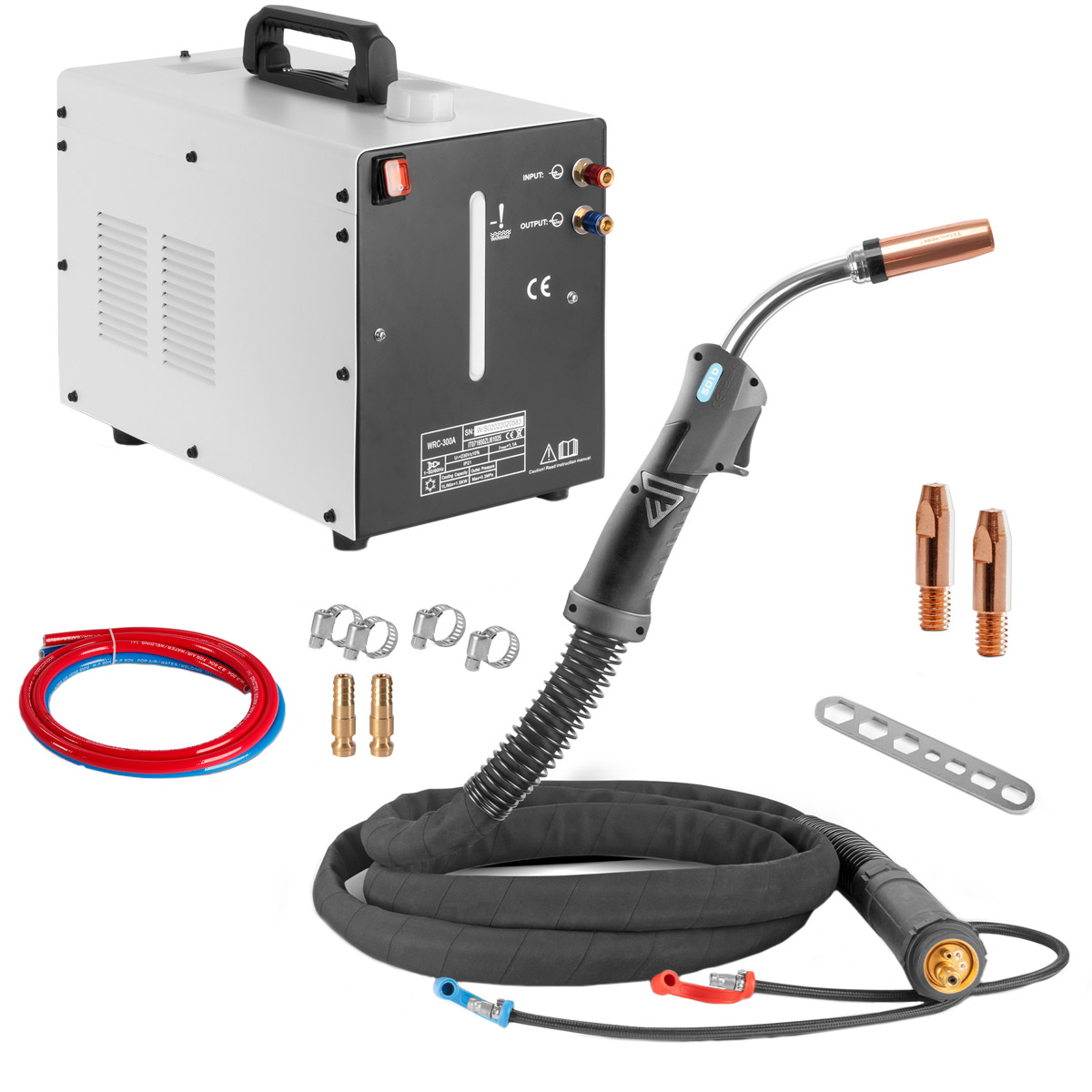 STAHLWERK Wassergekühlter MIG MAG Schweißbrenner AK501D | MB501D bis 500 A mit 3 m Schutzgas-Schlauchpaket und Eurozentralanschluss inklusive Wasserkühler mit 370 W und 6 L Tank