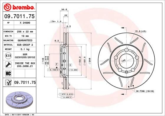BREMBO Bremsscheibe (09.7011.75) BREMBO Bremsscheibe (09.7011.75)