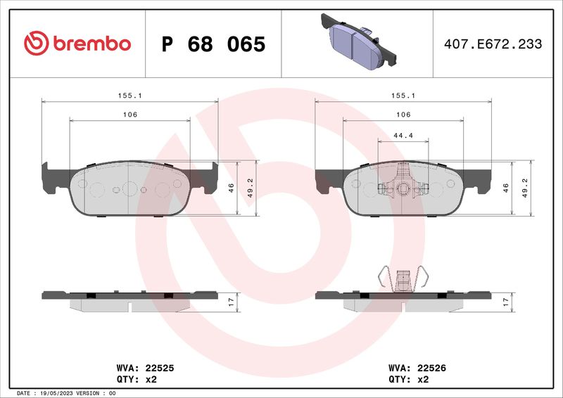 BREMBO Bremsbelagsatz, Scheibenbremse (P 68 065X)