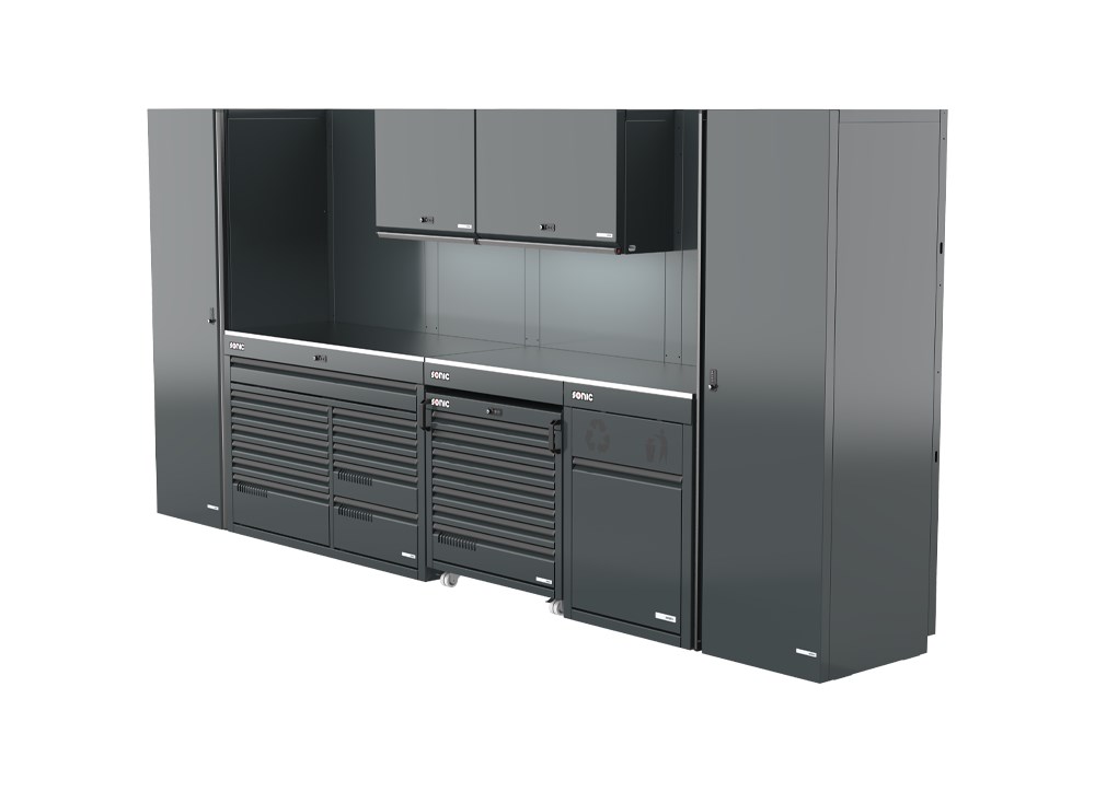 MSS+ Schrankwand hoch, Edelstahlarbeitsplatte MSS+ Schrankwand hoch, Edelstahlarbeitsplatte