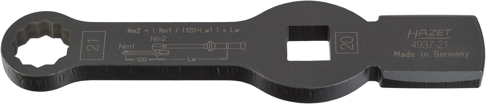 HAZET Schlag-Ringschlüssel ∙ Doppelsechskant ∙ mit 2 Schlagflächen 4937-21 ∙ Vierkant20 mm (3/4 Zoll) ∙ Außen-Doppel-Sechskant Profil ∙ 21 mm