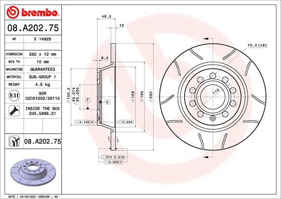 BREMBO Bremsscheibe (08.A202.75) 8020584317013 08.A202.75