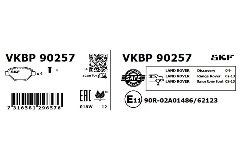 SKF Bremsbelagsatz, Scheibenbremse (VKBP 90257)