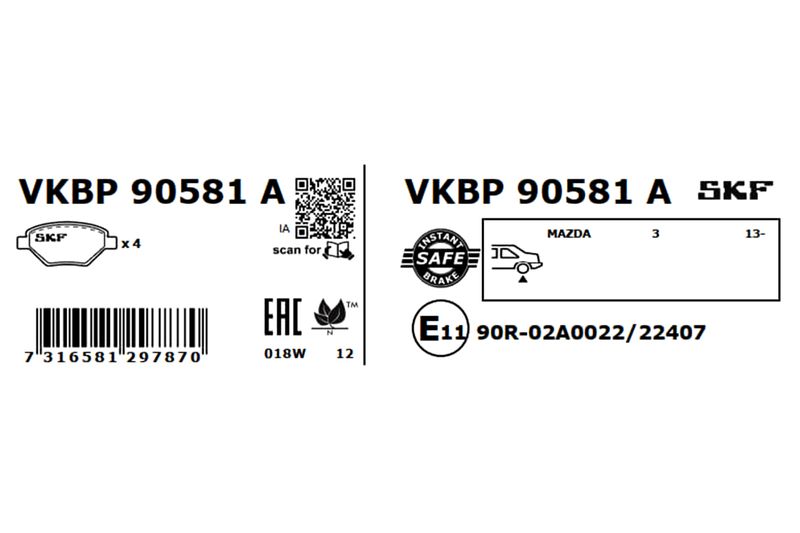 SKF Bremsbelagsatz, Scheibenbremse (VKBP 90581 A)