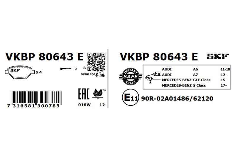 SKF Bremsbelagsatz, Scheibenbremse (VKBP 80643 E)