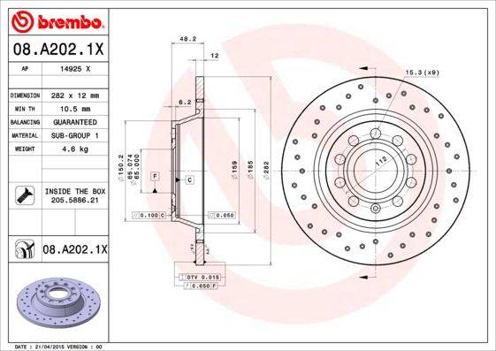 BREMBO Bremsscheibe (08.A202.1X) 8020584212325 08.A202.1X