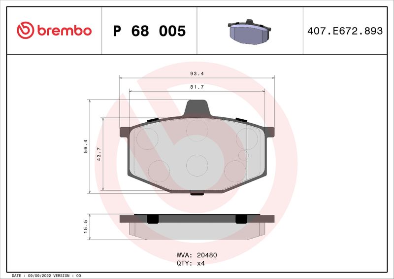 BREMBO Bremsbelagsatz, Scheibenbremse (P 68 005)